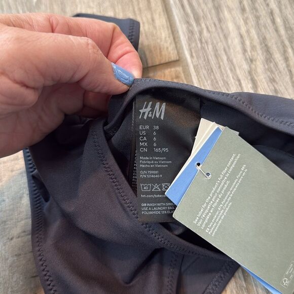 NWT H&M BRAZILIAN BIKINI BOTTOMS DARK GRAY Size 6‎ - Picture 10 of 10